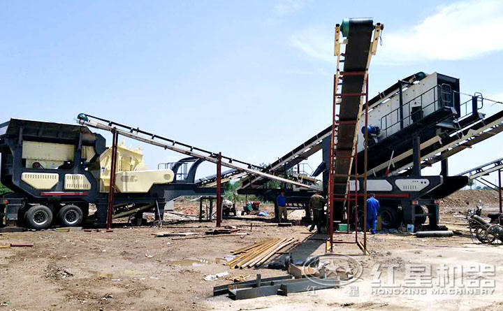 便攜式流動磕石機工作現(xiàn)場