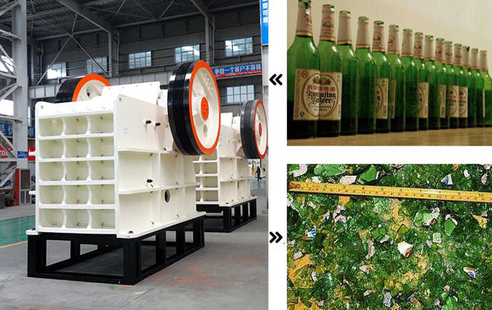 顎式破碎機粉碎玻璃，粉碎的比較粗